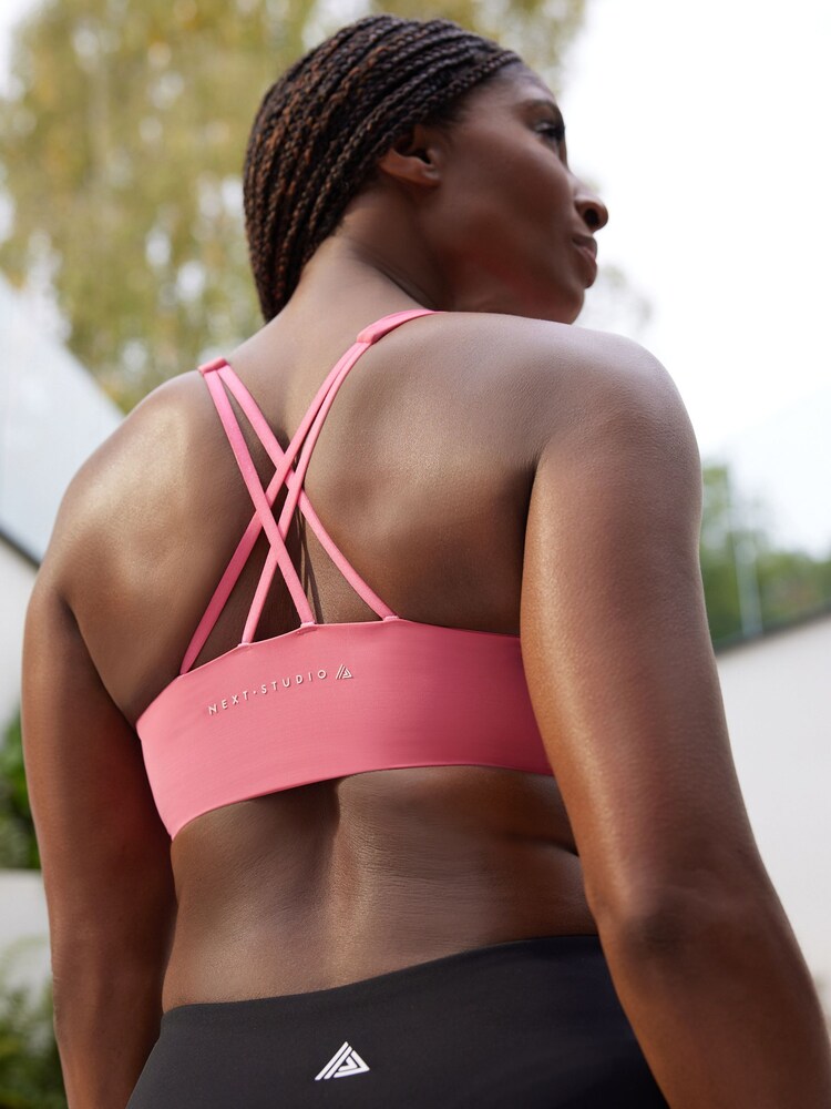 Pink Strappy Back Medium Impact Sports Bra - Image 2 of 6