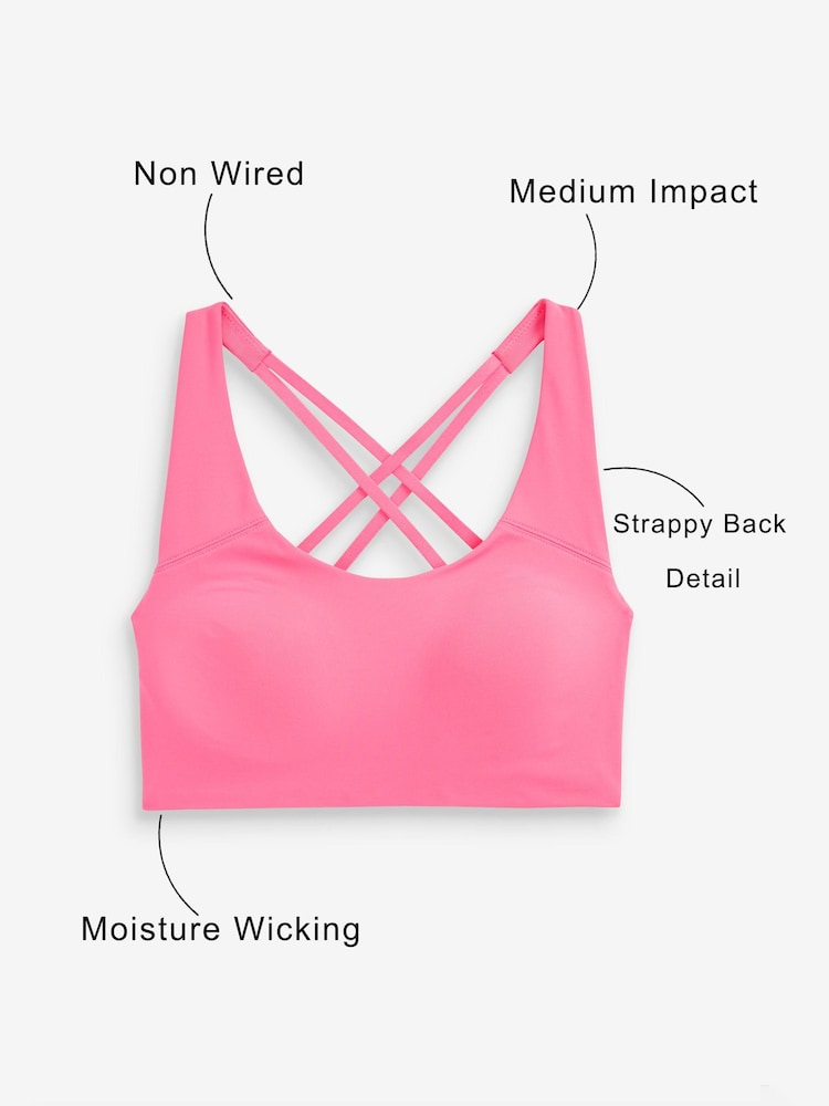 Pink Strappy Back Medium Impact Sports Bra - Image 6 of 6