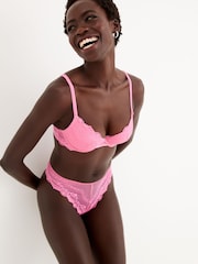 Bright Pink Push Up Pad Plunge Lace Bra - Image 3 of 5