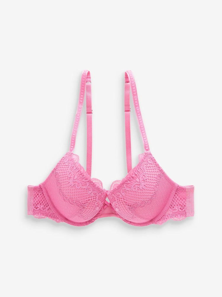 Bright Pink Push Up Pad Plunge Lace Bra - Image 5 of 5