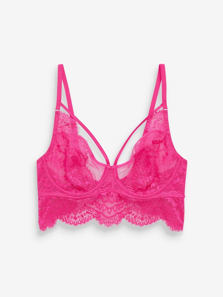 Pink Non Pad Balcony Glamour Lace Wired Strappy Bra - Image 5 of 5 Pink Non Pad Balcony Glamour Lace Wired Strappy Bra - Image 5 of 5