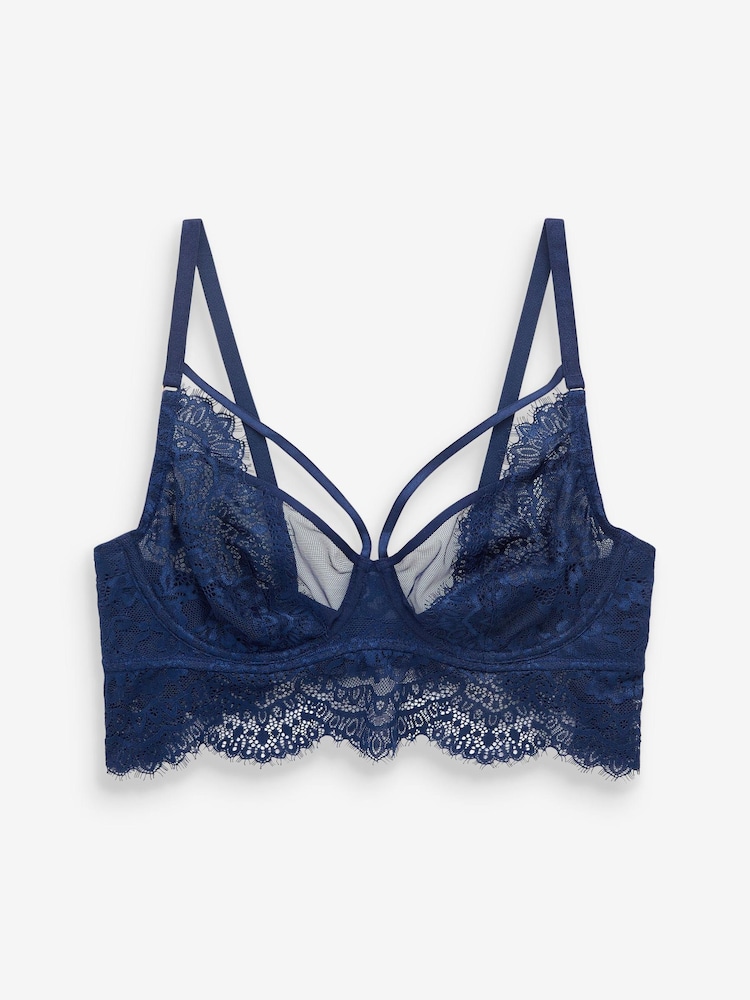 Navy Blue Non Pad Balcony Glamour Lace Wired Strappy Bra - Image 6 of 6 Navy Blue Non Pad Balcony Glamour Lace Wired Strappy Bra - Image 6 of 6