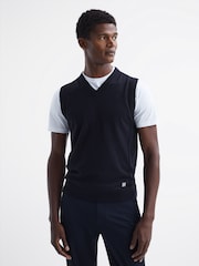 Reiss Navy Eagle Merino Wool-Blend Vest - Image 1 of 6