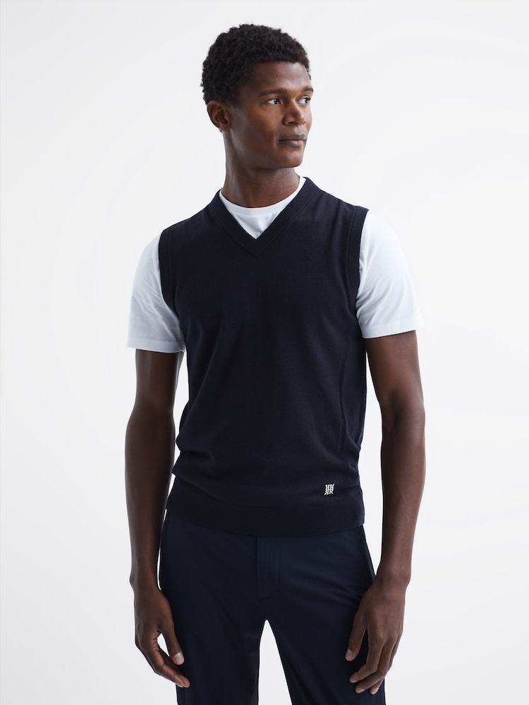 Reiss Navy Eagle Merino Wool-Blend Vest - Image 1 of 6