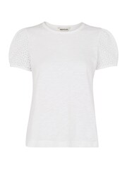 Whistles White 100% Cotton Broderie Puff Sleeve T-Shirt - Image 2 of 2