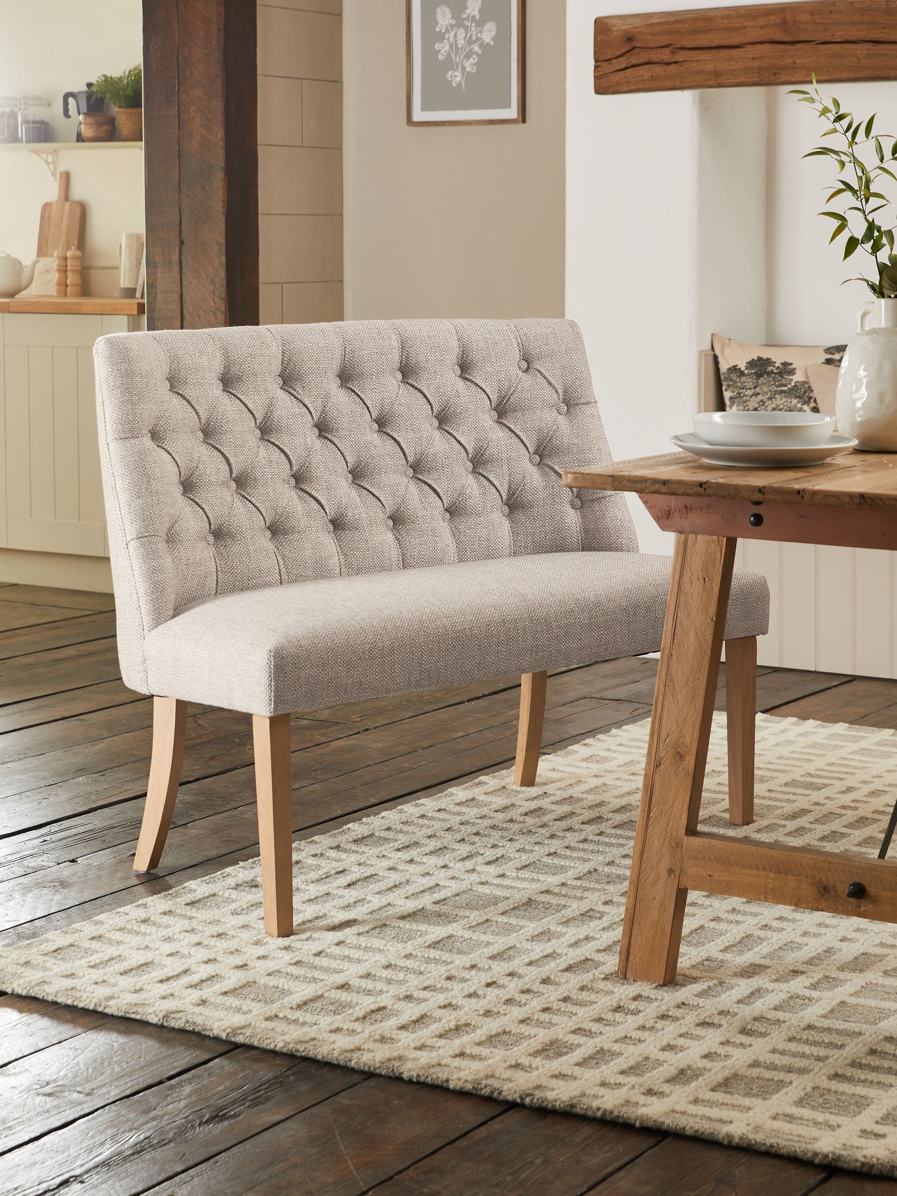 Chunky Weave Mid Natural Wolton Collection Luxe High Back Button Dining Bench