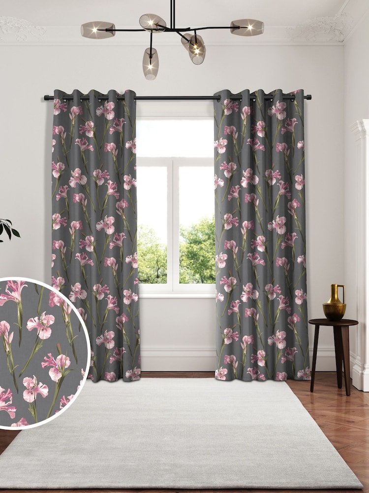Ted Baker Pink Charcoal Wild Iris Made to Measure Curtains - Image 1 of 9 Ted Baker Pink Charcoal Wild Iris Made to Measure Curtains - Image 1 of 9