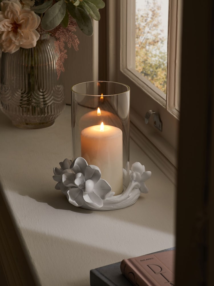 White Magnolia Flower Hurricane Candle Holder - Image 2 of 4