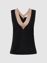 Reiss Nude/Black Pippa Silk Front Colourblock Vest - Image 2 of 5