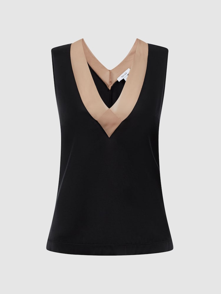 Reiss Nude/Black Pippa Silk Front Colourblock Vest - Image 2 of 5