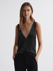 Reiss Nude/Black Pippa Silk Front Colourblock Vest - Image 4 of 5