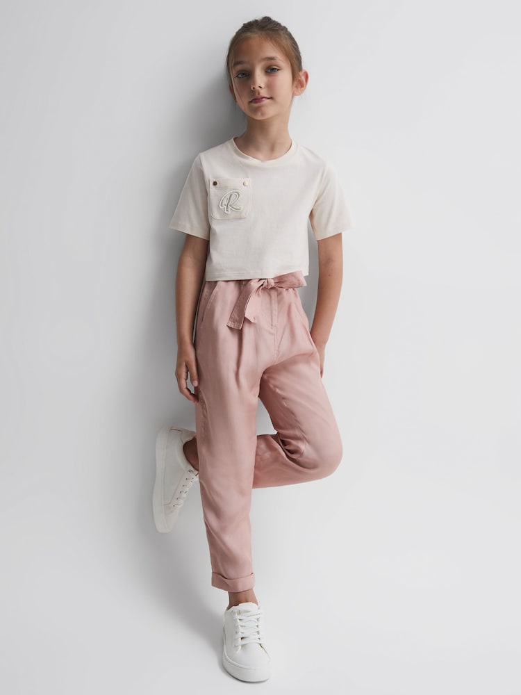 Reiss Pink Joanie 9-14 yrs Paper Bag Cargo Trousers - Image 1 of 5