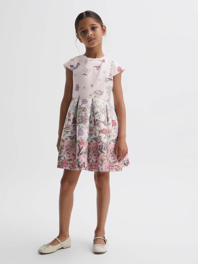 Reiss Pink Tammy 4-9 yrs Scuba Floral Printed Dress - Image 1 of 1