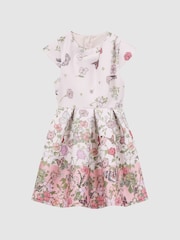 Reiss Pink Tammy 4-9 yrs Scuba Floral Printed Dress - Image 2 of 6