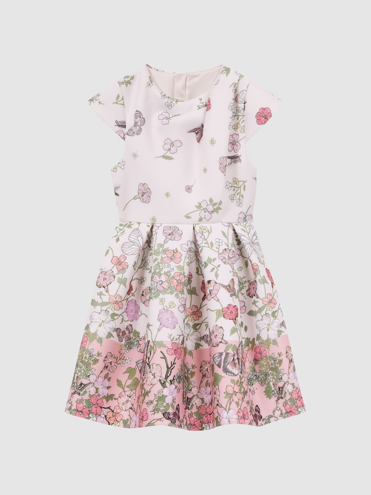 Reiss Pink Tammy 4-9 yrs Scuba Floral Printed Dress - Image 2 of 6