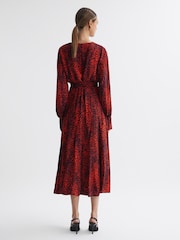 Reiss Red Maya Animal Print Blouson Sleeve Midi Dress - Image 5 of 5