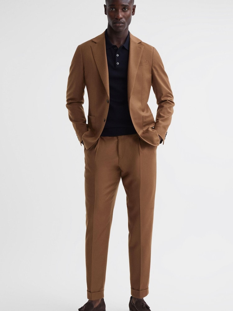 Reiss Tobacco Venue Slim Fit Wool Blend Rolled Hem Trousers - Image 1 of 4