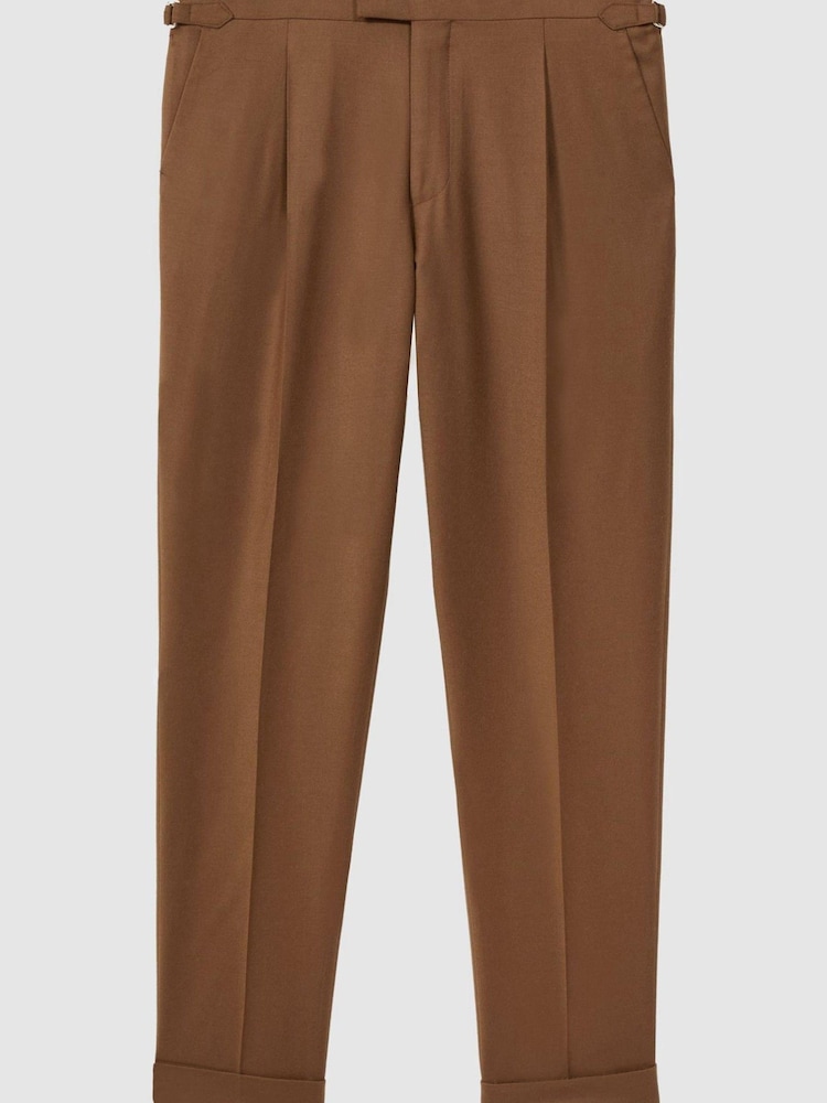 Reiss Tobacco Venue Slim Fit Wool Blend Rolled Hem Trousers - Image 2 of 4