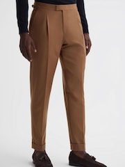 Reiss Tobacco Venue Slim Fit Wool Blend Rolled Hem Trousers - Image 3 of 4