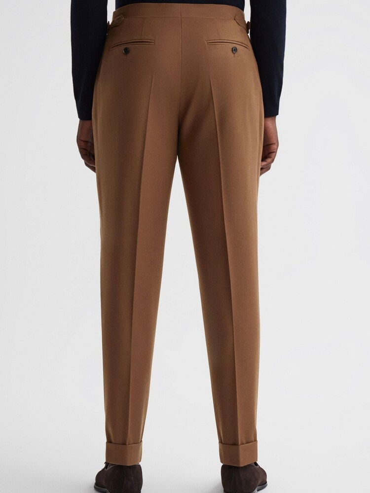 Reiss Tobacco Venue Slim Fit Wool Blend Rolled Hem Trousers - Image 4 of 4