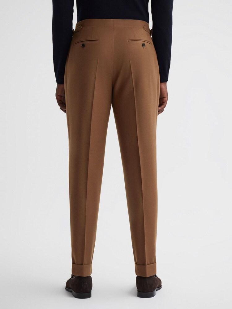 Reiss Tobacco Venue Slim Fit Wool Blend Rolled Hem Trousers - Image 4 of 4 Reiss Tobacco Venue Slim Fit Wool Blend Rolled Hem Trousers - Image 4 of 4