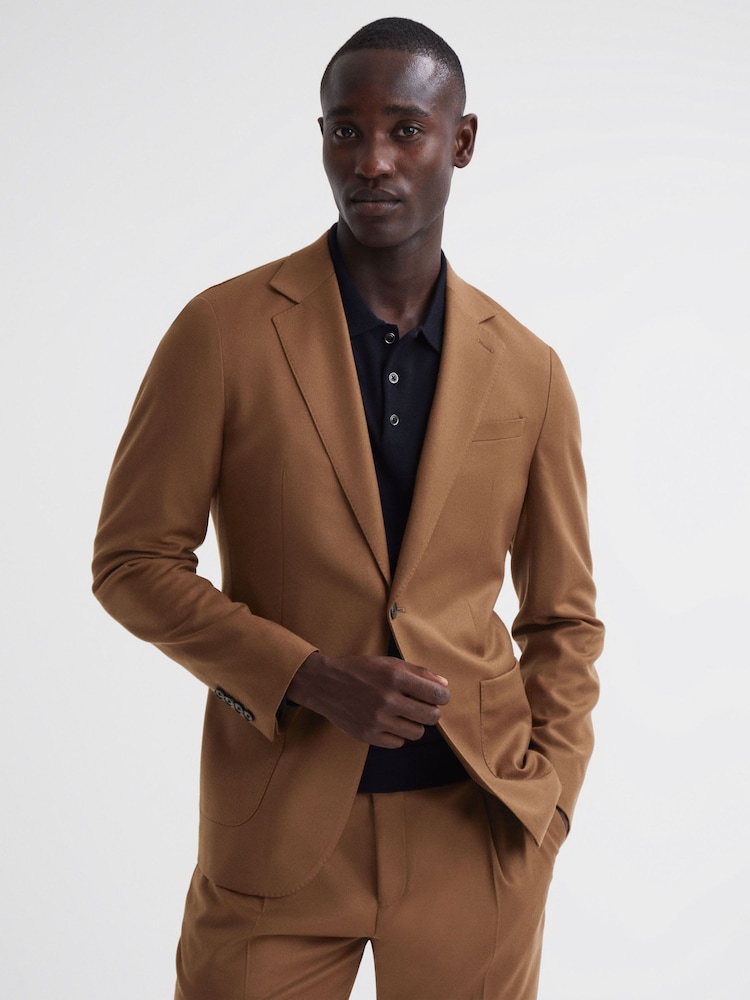 Reiss Tobacco Venue Slim Fit Wool Blend Single Breasted Blazer - Image 1 of 6
