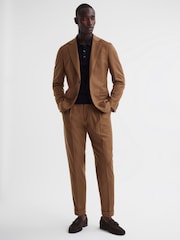Reiss Tobacco Venue Slim Fit Wool Blend Single Breasted Blazer - Image 3 of 6