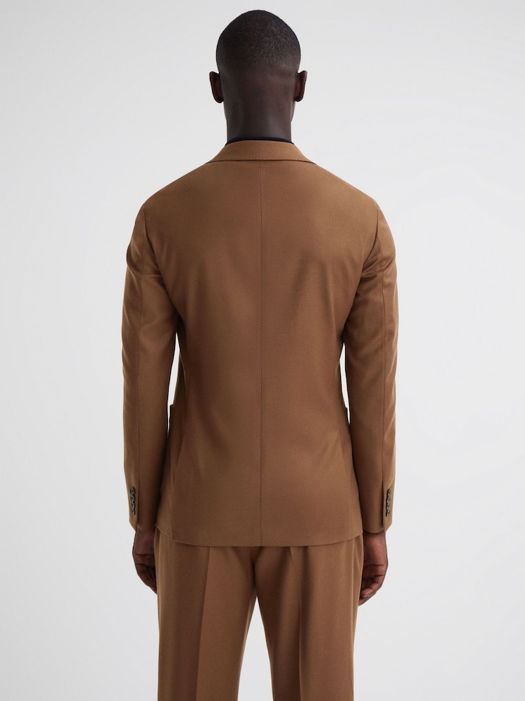 Reiss Tobacco Venue Slim Fit Wool Blend Single Breasted Blazer - Image 4 of 6