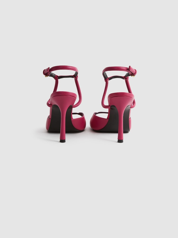 Reiss Bright Pink Harper Leather Strappy Heels - Image 5 of 5