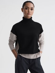 Reiss Stone/Black Alexis Wool Blend Roll Neck Jumper - Image 1 of 5