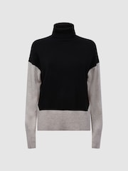 Reiss Stone/Black Alexis Wool Blend Roll Neck Jumper - Image 2 of 5