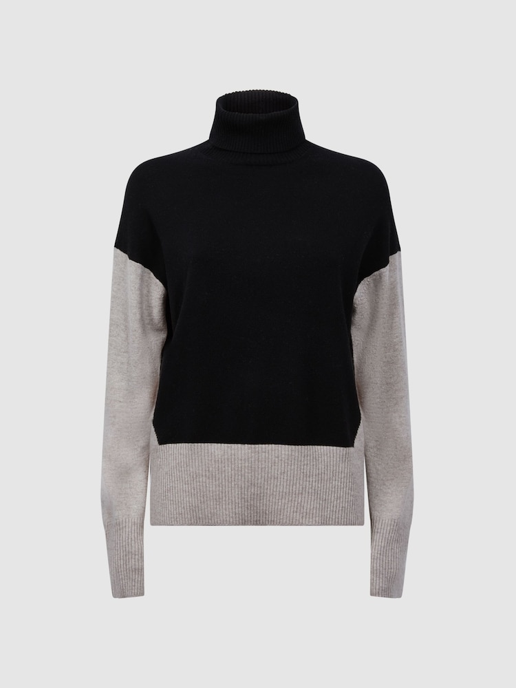 Reiss Stone/Black Alexis Wool Blend Roll Neck Jumper - Image 2 of 5
