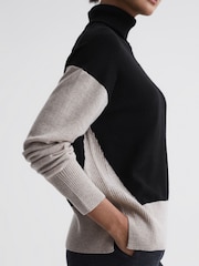 Reiss Stone/Black Alexis Wool Blend Roll Neck Jumper - Image 4 of 5