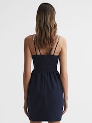 Reiss Navy Justine Halston Embellished Strap Mini Dress - Image 4 of 6