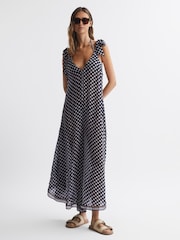 Reiss Navy/White Tilly Polka Dot Wide-Leg Jumpsuit - Image 1 of 5