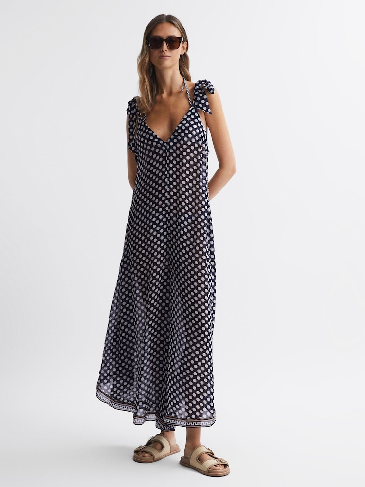 Reiss Navy/White Tilly Polka Dot Wide-Leg Jumpsuit - Image 1 of 5