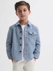 Reiss Blue/White Zack 9-14 yrs Brushed Houndstooth Overshirt - Image 1 of 5