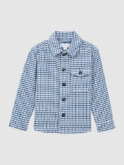 Reiss Blue/White Zack 9-14 yrs Brushed Houndstooth Overshirt - Image 2 of 5