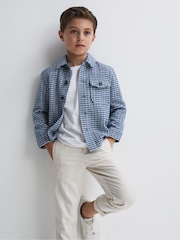 Reiss Blue/White Zack 9-14 yrs Brushed Houndstooth Overshirt - Image 3 of 5