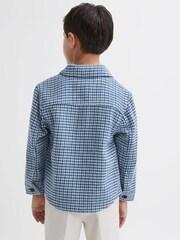 Reiss Blue/White Zack 9-14 yrs Brushed Houndstooth Overshirt - Image 4 of 5