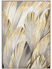 Libra Grey Feather Foiled Framed Canvas - Image 1 of 4