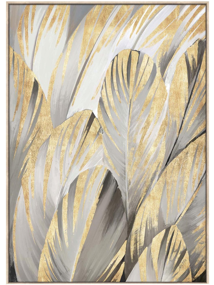 Libra Grey Feather Foiled Framed Canvas - Image 1 of 4