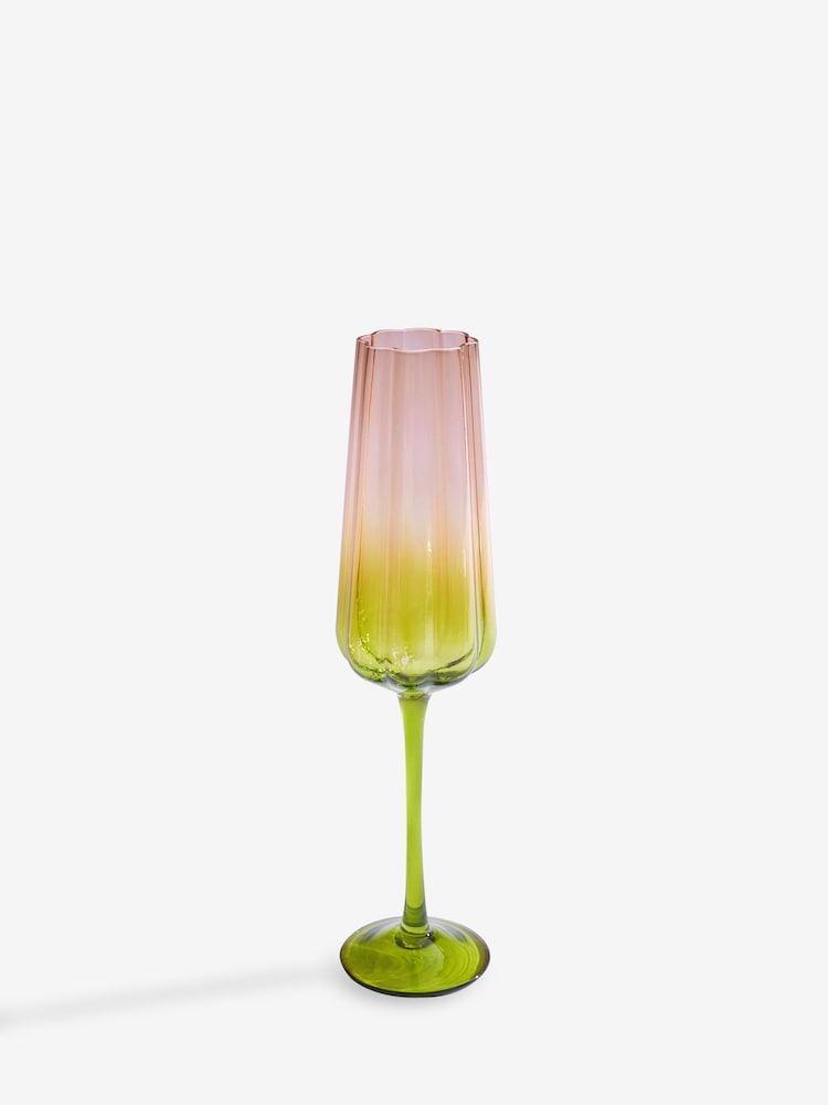Rockett St George Green/Blush Pink Deco Flower Glass Set of 2 Champagne Flute Glasses - Image 2 of 2