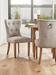 Set of 2 Chunky Weave Mid Natural Blair Light Wood Leg Button Dining Chairs - Image 1 of 9