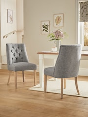 Set of 2 Chunky Weave Mid Grey Wolton Light Wood Leg Collection Luxe Button Dining Chairs - Image 1 of 8