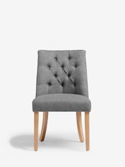 Set of 2 Chunky Weave Mid Grey Wolton Light Wood Leg Collection Luxe Button Dining Chairs - Image 2 of 8