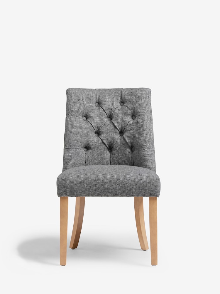 Set of 2 Chunky Weave Mid Grey Wolton Light Wood Leg Collection Luxe Button Dining Chairs - Image 2 of 8