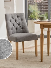 Set of 2 Chunky Weave Mid Grey Wolton Light Wood Leg Collection Luxe Button Dining Chairs - Image 4 of 8