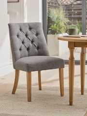 Set of 2 Chunky Weave Mid Grey Wolton Light Wood Leg Collection Luxe Button Dining Chairs - Image 6 of 8
