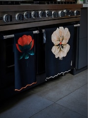Rockett St George Set of 2 Black Floral 100% Cotton Tea Towels - Image 1 of 3